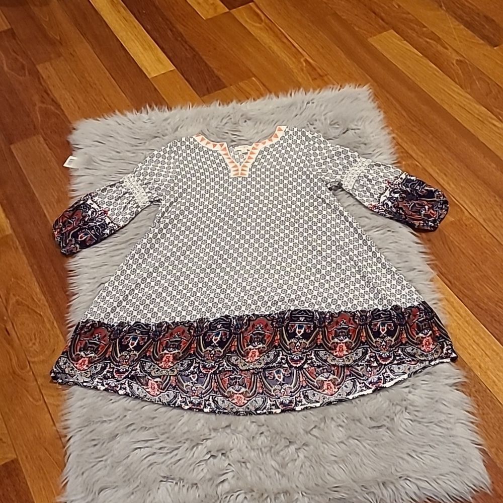 Umgee womens orange embroidered collar black and white tunic size small